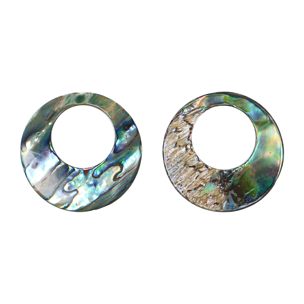BPCOCGT35_2 - SHELL BLANK PAUA - CIRCLE OFFSET HOLE - NATURAL CURVE, GROUND BACK, TUMBLED POLISHED - OCEAN SHELL STUDIOS