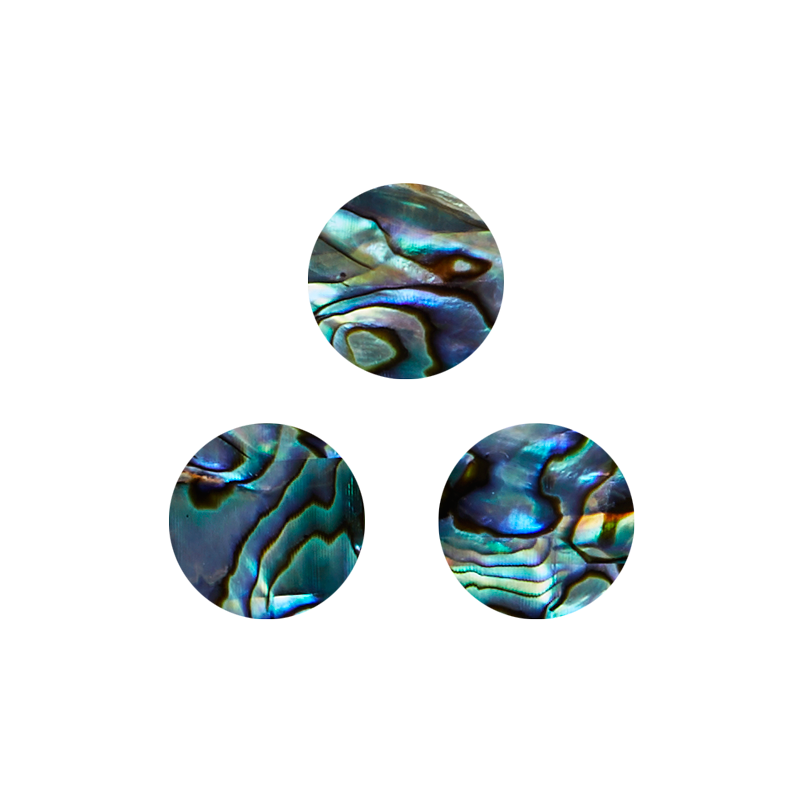 Set of three Paua shell veneer circles with iridescent blue-green patterns