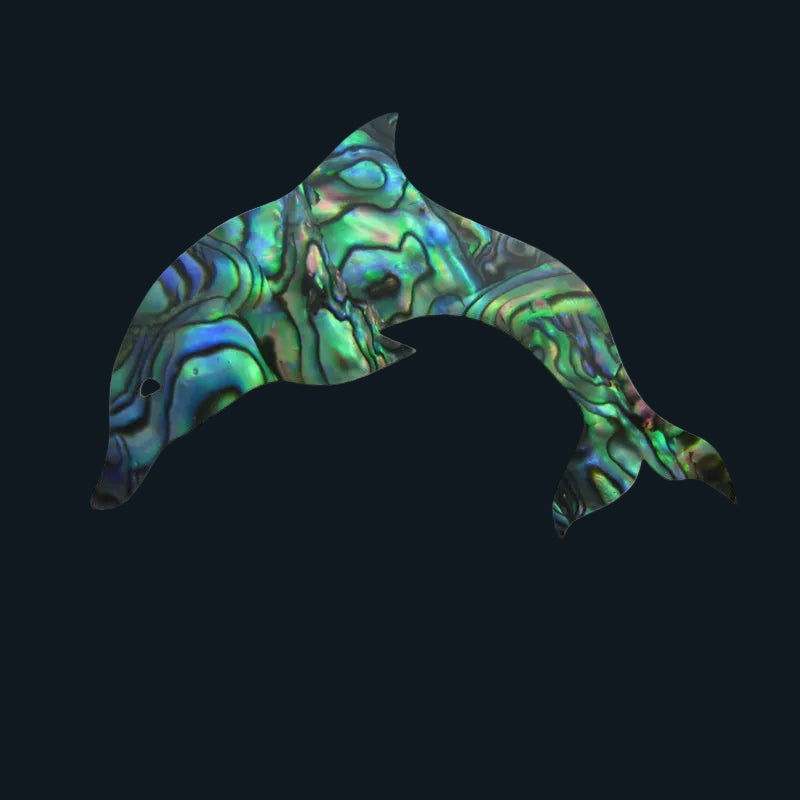 ZSPDPM - Medium 60x40mm (12pcs) GLOSS PAUA VENEER SHAPE - DOLPHIN - OCEAN SHELL STUDIOS