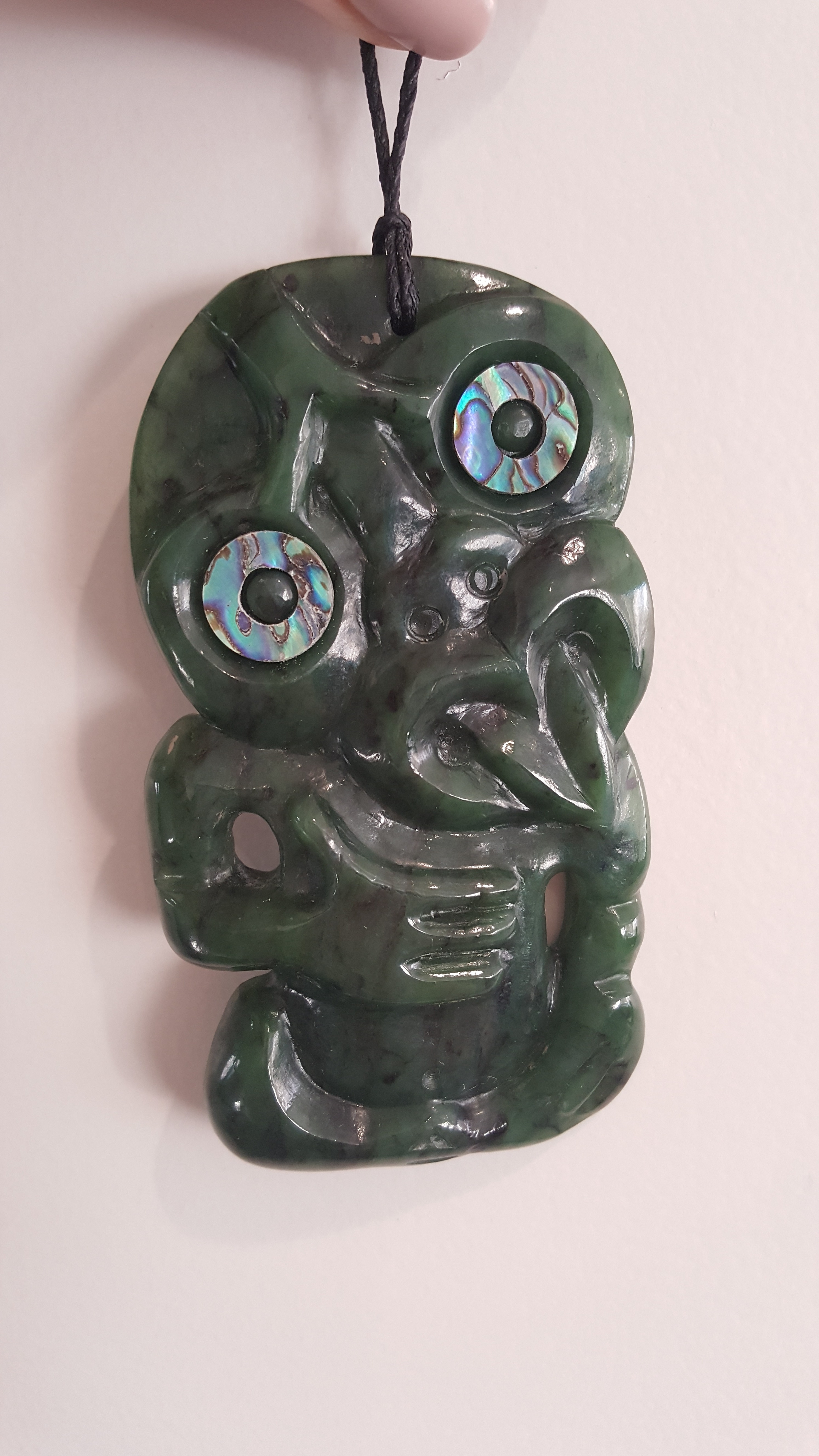 Inlaid Paua Eyes in New Zealand Greenstone