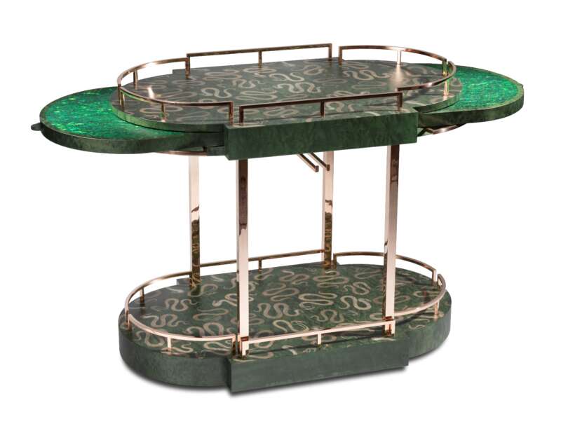 Emerald Green Paua Veneer On Drink Trolley