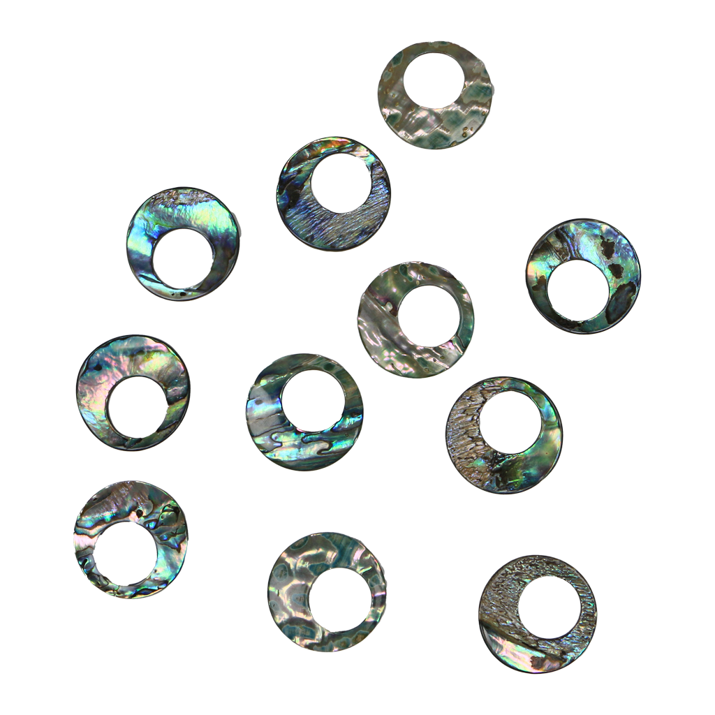BPCOCGT35 - SHELL BLANK PAUA - CIRCLE OFFSET HOLE - NATURAL CURVE, GROUND BACK, TUMBLED POLISHED - OCEAN SHELL STUDIOS