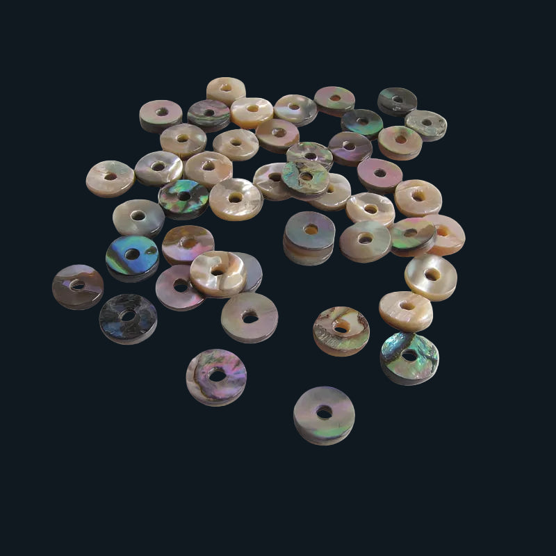BPD SCATTER - 8MM FLAT- 48PCS SHELL BEAD - PAUA HEISHI DONUT - (48 PCS) - OCEAN SHELL STUDIOS