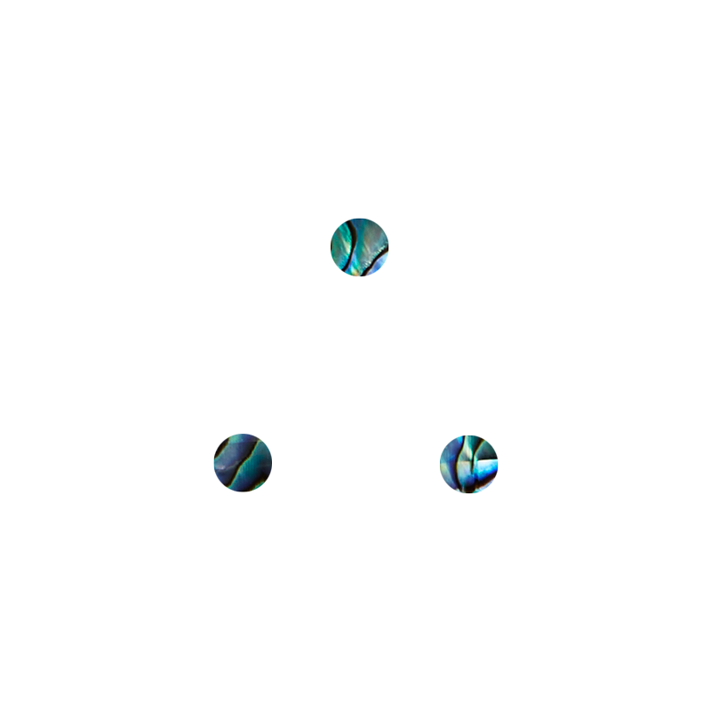 Three small Paua shell veneer circles with iridescent blue-green patterns
