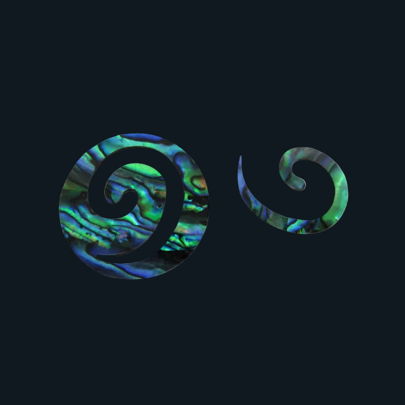 ZSPKS - Small 28mm (12 pairs) GLOSS PAUA VENEER SHAPE - KORU - OCEAN SHELL STUDIOS