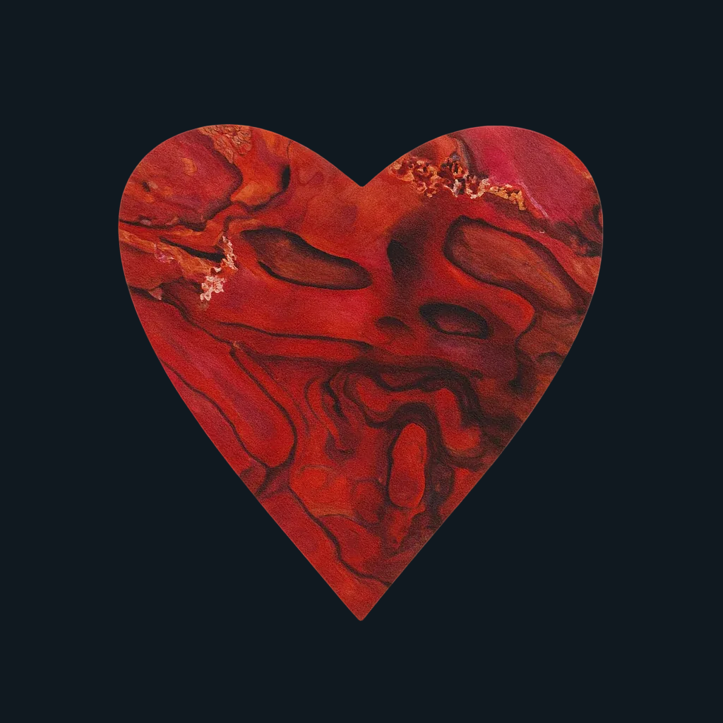 ZSRHM - Medium 25mm (12pcs) GLOSS PAUA VENEER SHAPE - RUBY RED - HEART - OCEAN SHELL STUDIOS